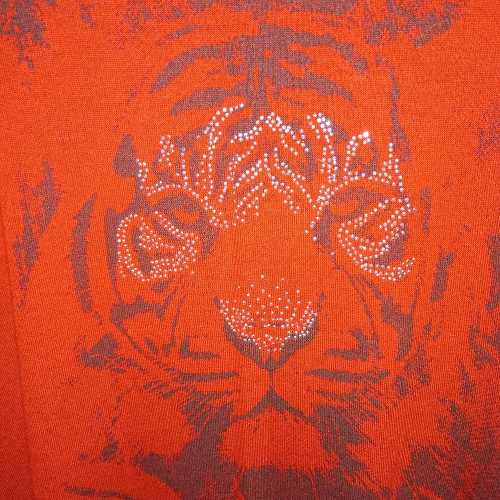 Dark Orange Tiger Studded Graphic Women's Tunic Studded Top - Picture 4 of 14